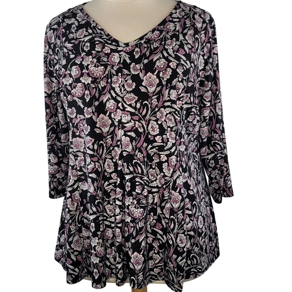 Roz‎ & Ali Black Floral V-Neck Tunic